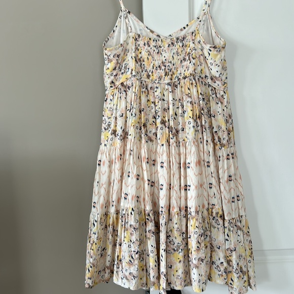 Lucky Brand Babydoll Tiered Sundress: Cream Pink Gold Taupe Mixed Media Print - Picture 16 of 16